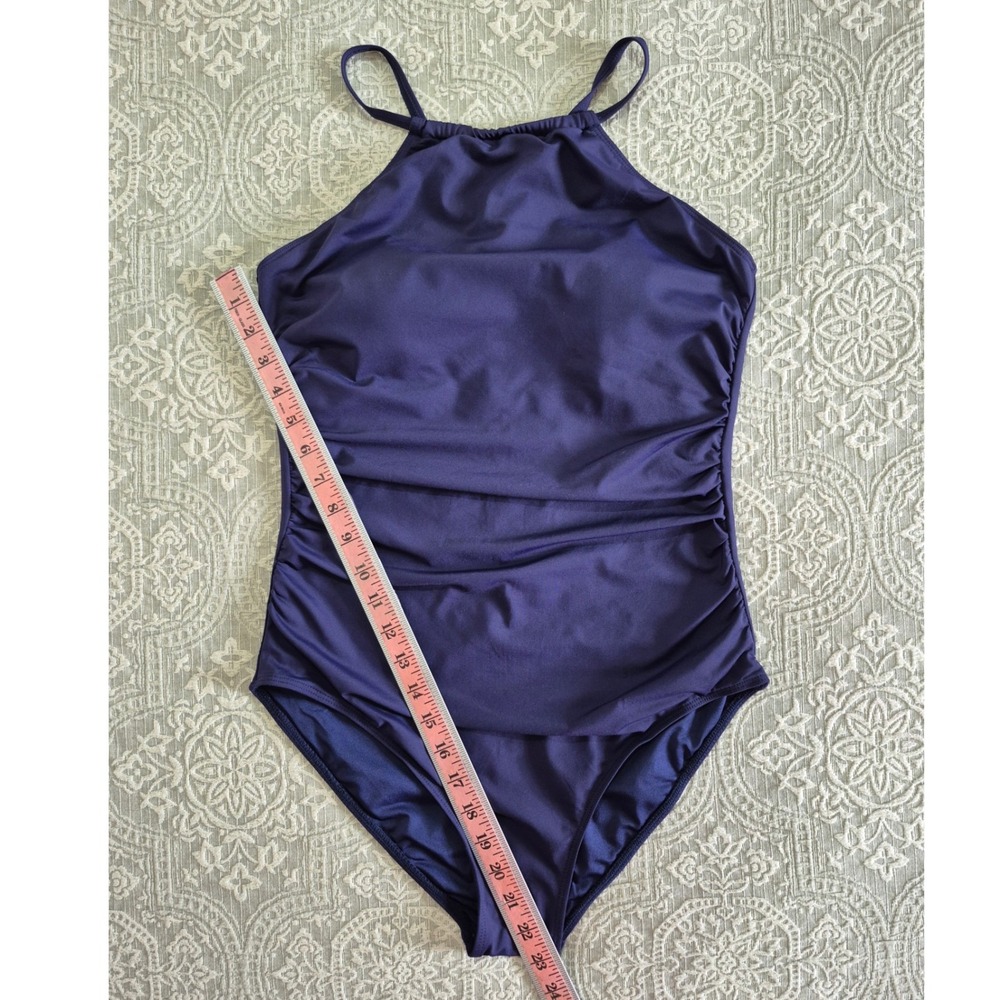 Holipick Womens High Neck Ruched One Piece Swimsuit Navy Blue Large - Picture 4 of 6
